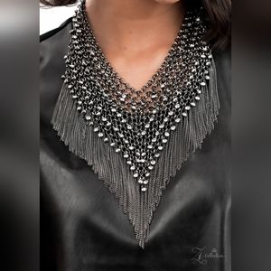 Beautiful PZ IMPULSIVE Zi Collection Necklace Gun metal Bib style blingy fun.